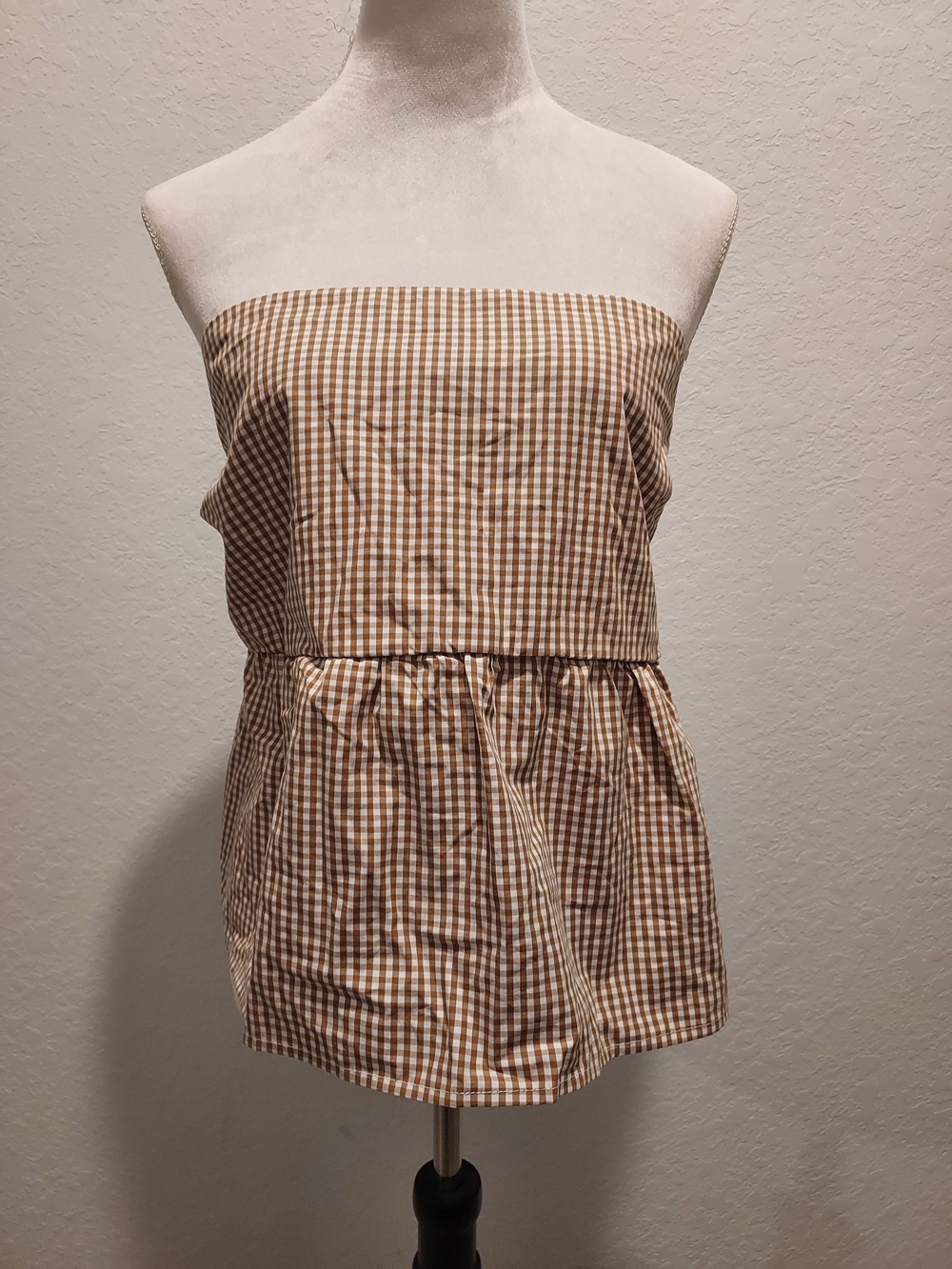 a new day Brown & White Gingham Strapless Peplum Camisole